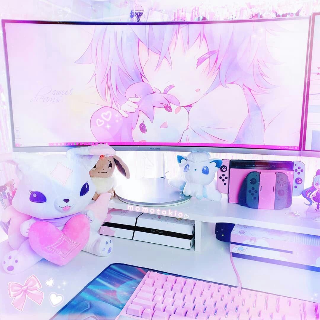 photo Blue Kawaii Gaming Room gaming room setup gaming setup