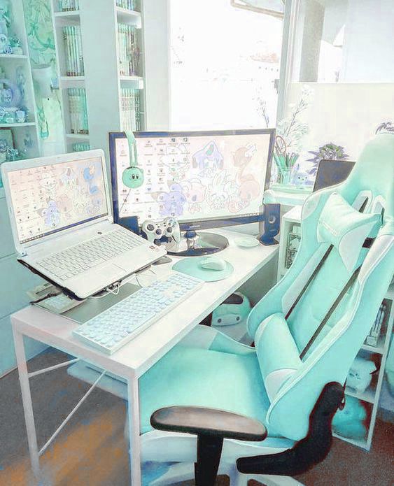 pics Kawaii Blue Pc Setup mint green gaming dreams gamer room