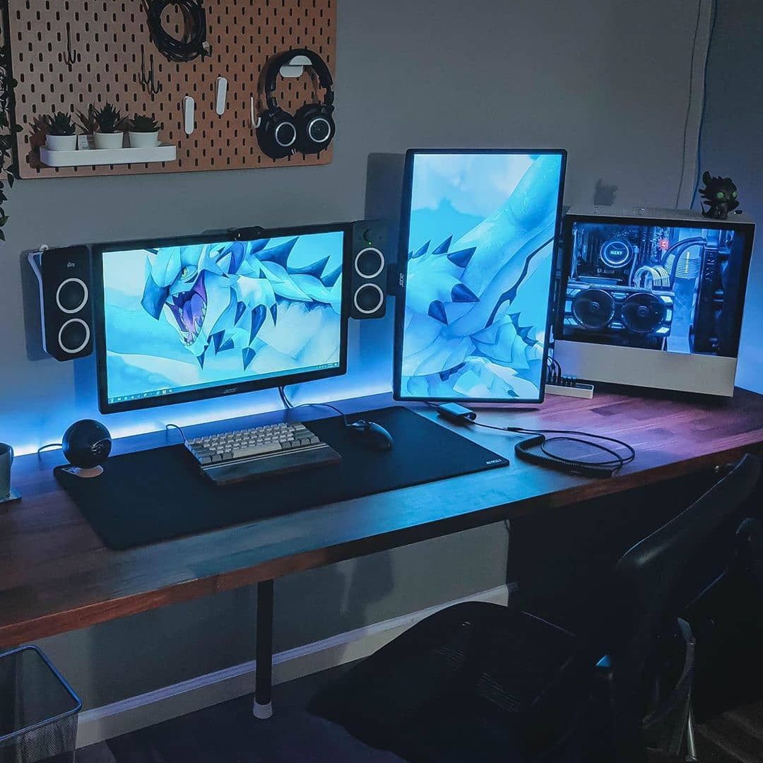 photo Kawaii Blue Pc Setup bedroom gaming setup gaming room setup