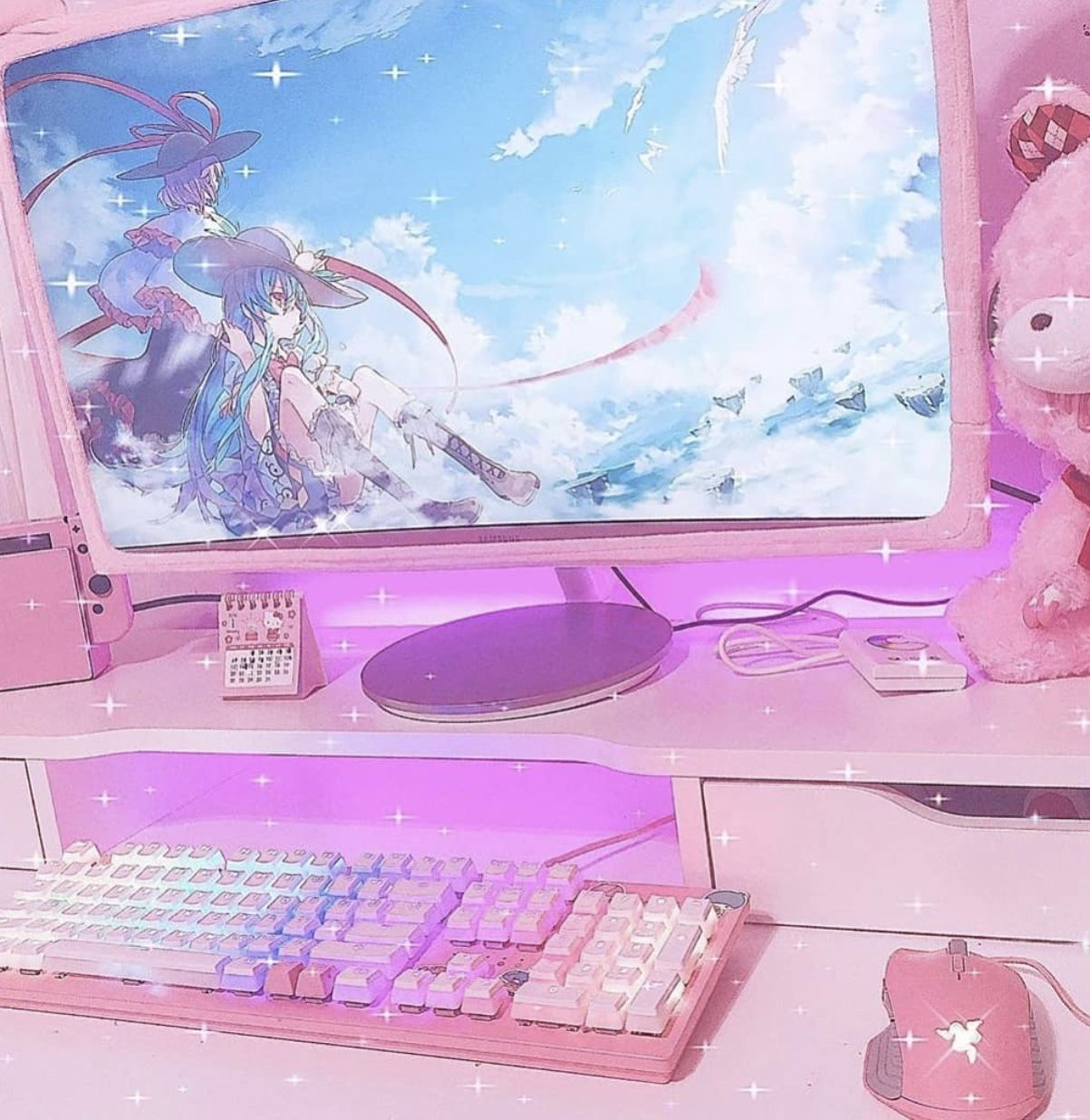 picture Kawaii Computer Setup gaming room setup gamer room decor