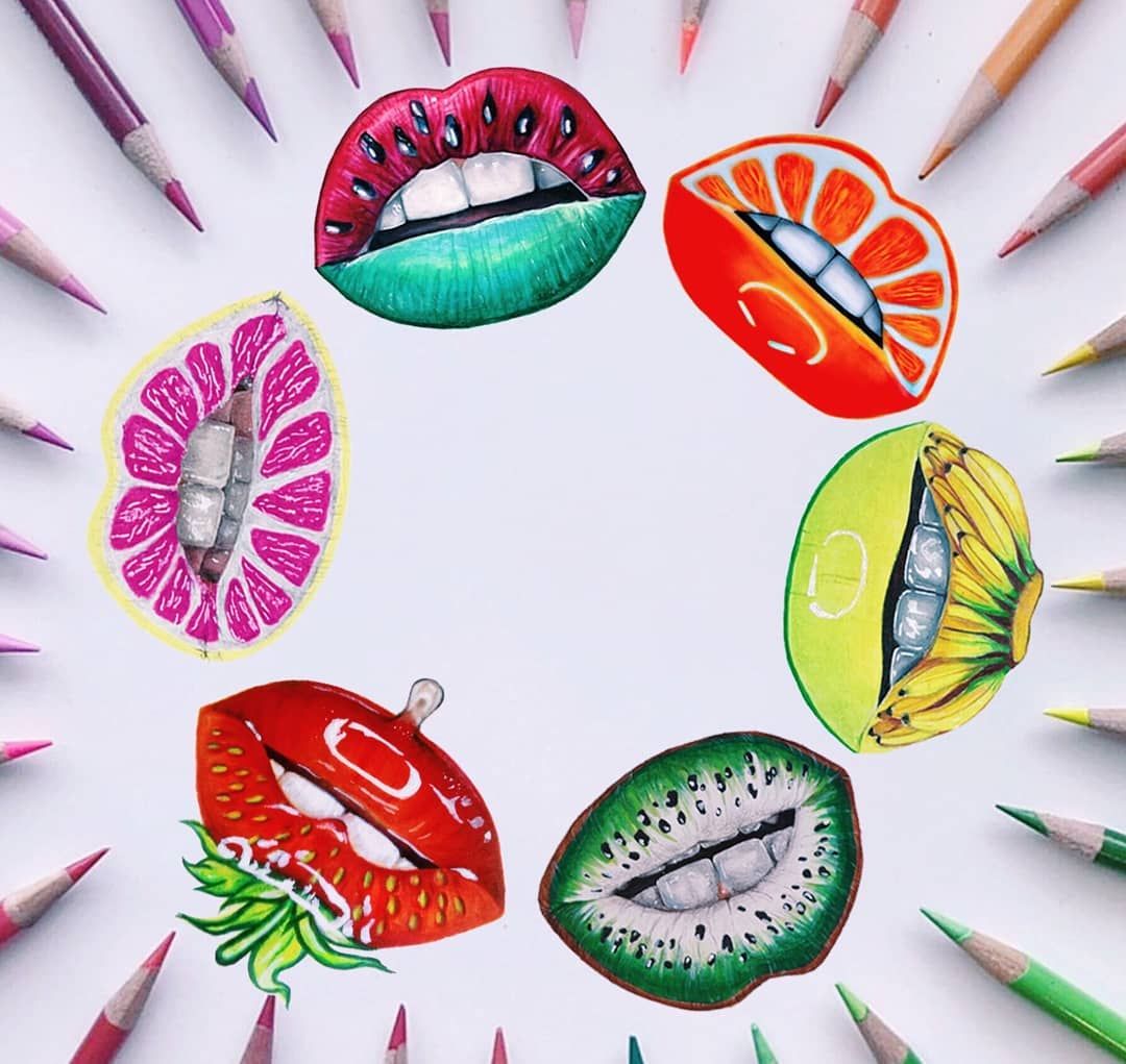 picture Lips Drawing Reference With Fruit prismacolor art colour pencil shading